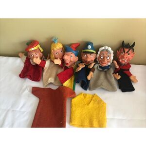Set of 6 Vintage Handspielpuppen Fairy Tale Hand Puppets‎ (Kopfe Handbemalt)